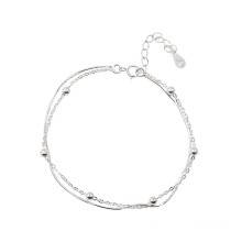 S925 Sterling Silver Fashion Double Chain Ball Snake Bone Chain Bracelet